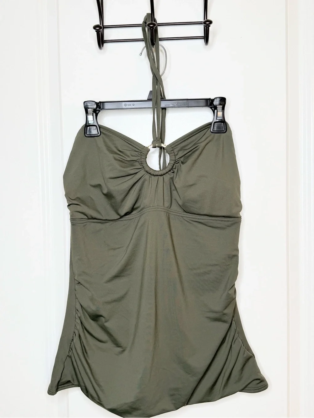 Michael Kors Olive Green Tankini Swimsuit 2Pc Set Ruched Halter Ring Small